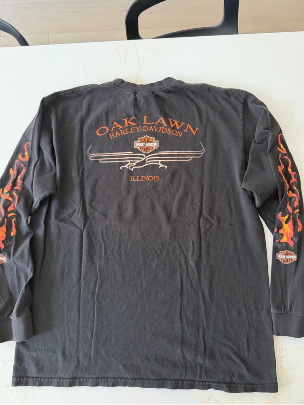 Vintage Harley-Davidson Black Long-Sleeve Shirt with Orange Flame Graphics - Picture 2 of 5